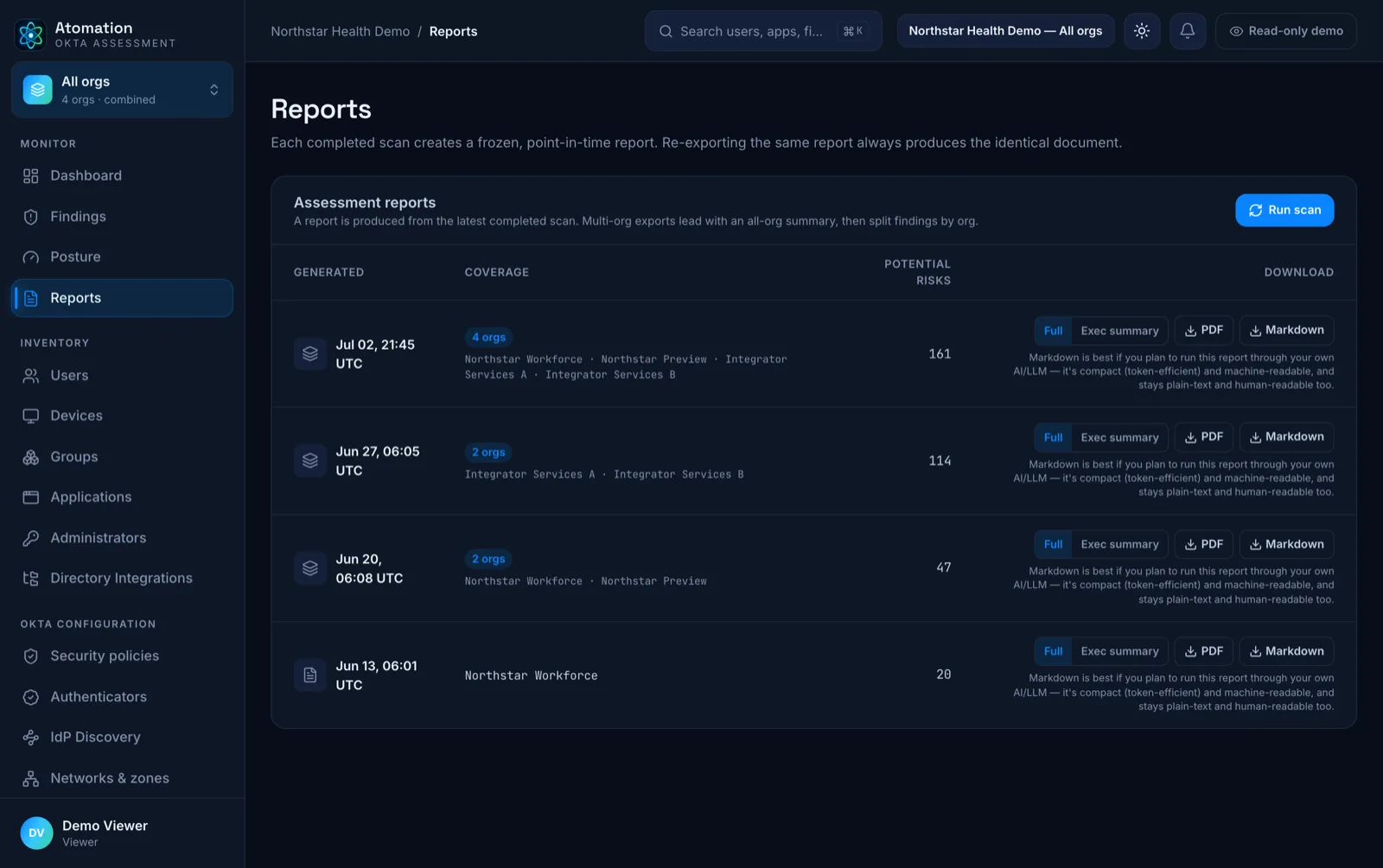 Atomation reports — auditor-ready assessment report views